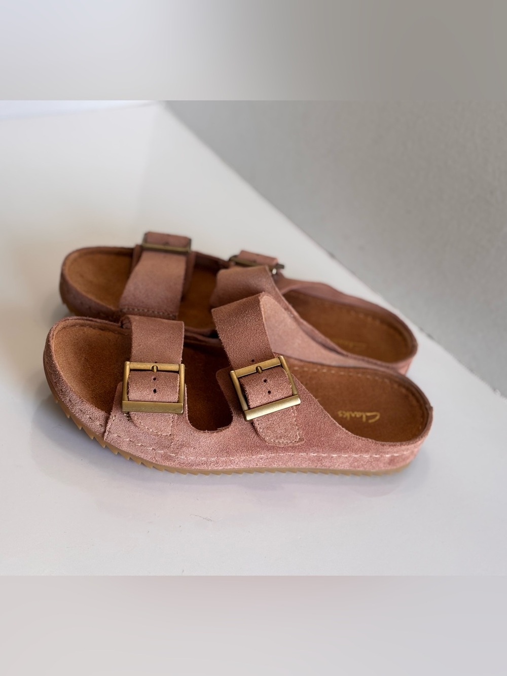 Clarks Brookleigh Sun Slides Women's 9M Dusty Rose Suede Straps Buckles Sandals - Picture 14 of 14